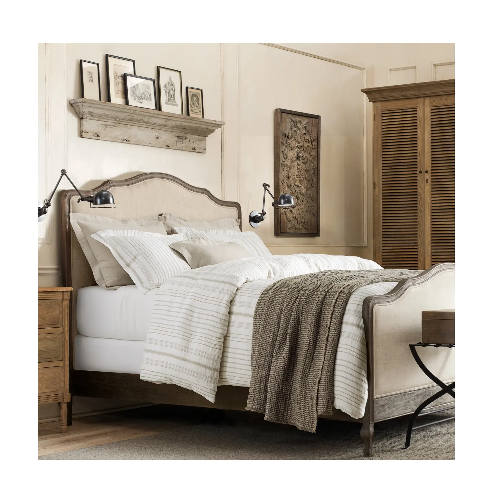 französische klassische schlafzimmermöbel aus holz doppelbett lorraine gepolstertes robustes eichenholzbett mit fußbrett