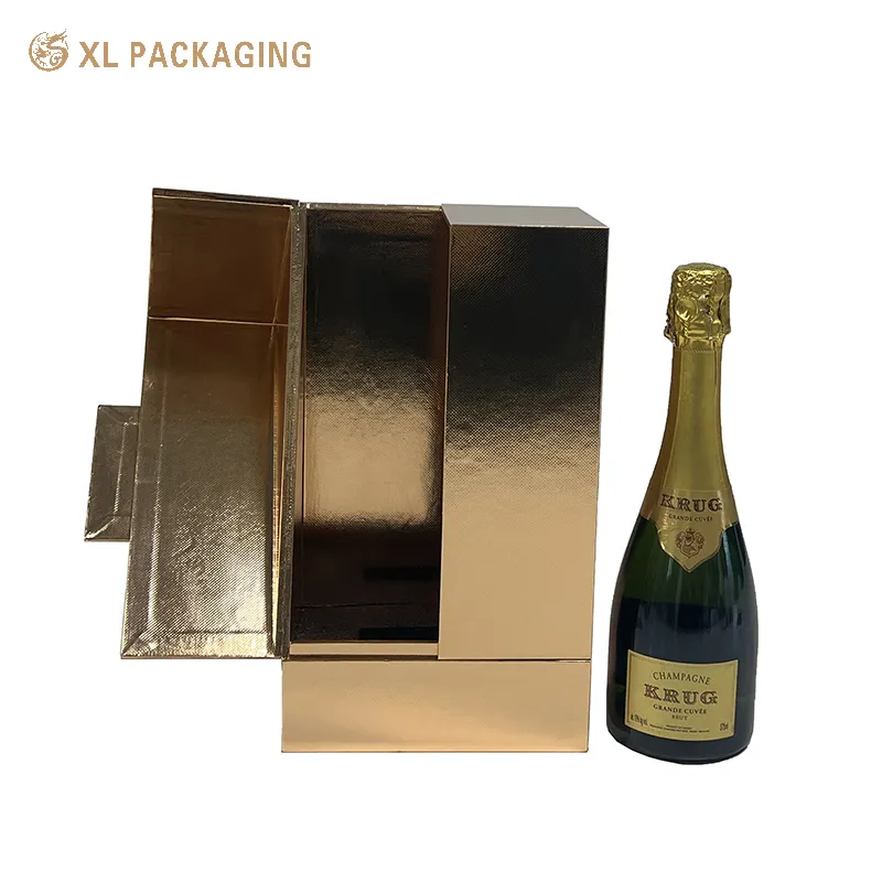 Cajas de cartón personalizadas para botellas de licor, color dorado, con tapa magnética, con bandeja