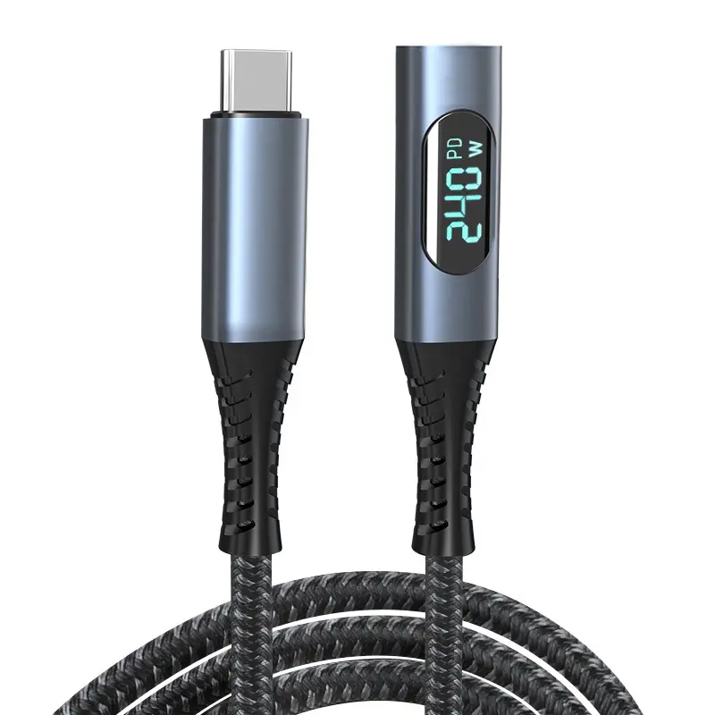 Kabel ekstensi USB C, penguji pengukur daya Digital untuk pemantauan mendukung pengisian daya cepat hingga 240W 4K 60Hz Display 10Gbps