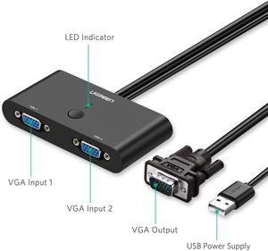 UGREEN-Interruptor de salida VGA 2 en 1, conmutador de Audio y vídeo de 2 puertos con botón de interruptor Manual, compatible con 1920x 1080p @ 60Hz para Monitor de TV y PC - Product Image 5