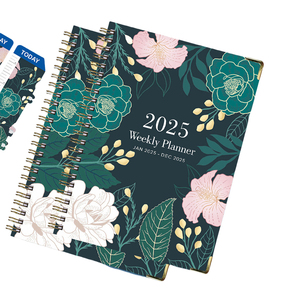 Bview Art cuaderno en inglés 2025 Bloc de notas en inglés Borde de metal A5 bobina diario planificador horario de trabajo calendario libro con marcapáginas de PVC - Product Image 1