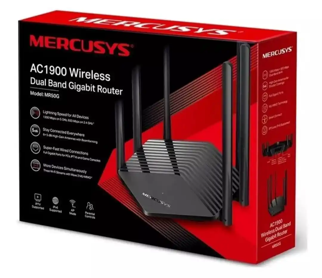 Mercusys Router Wifi MR50G AC1900, grosir Router Gigabit Dual Band nirkabel 2.4 GHz 5 GHz