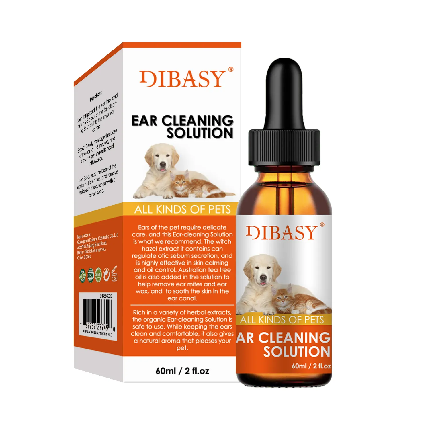 Soins pour animaux de compagnie Naturel Organique Chien Chat Nettoyer les Gouttes d'Oreille pour Prévenir les Infection, Démangeaisons et Odeur-DIB666020