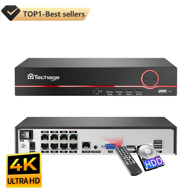 Tinesec H.265 8CH POE NVR 4K 8MP 5MP 4MP 1080P Alimentação sobre Ethernet IP NVR XM Gravador De Vídeo De Rede Digital