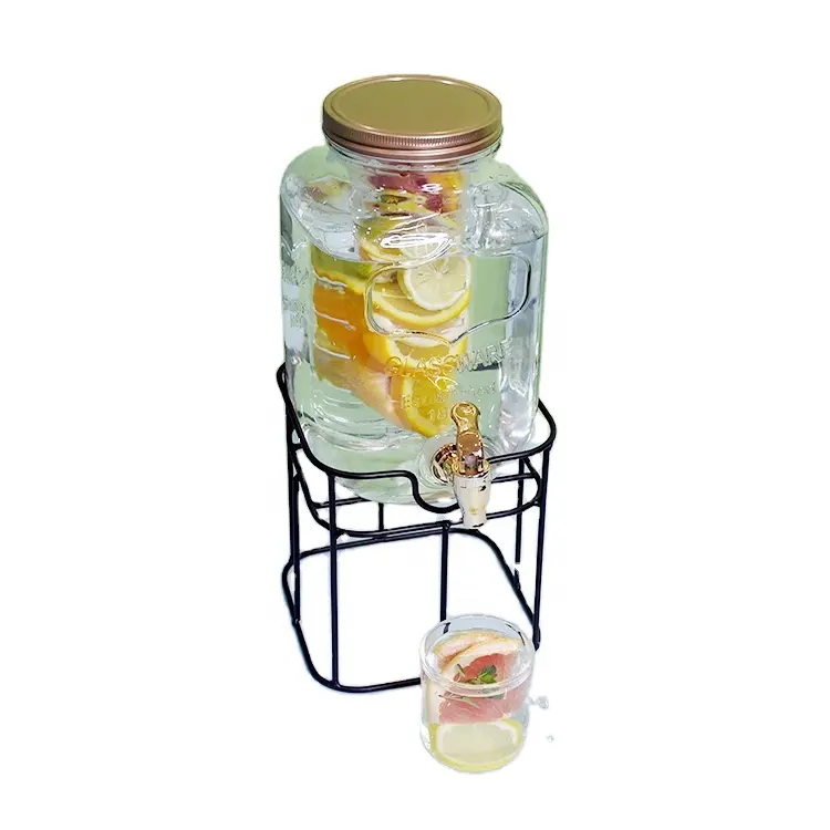 Dispensador Mason Jar con grifo para líquido, té frío, jugo, agua con soporte de Metal, dispensador de bebidas de vidrio, cristalería grabada personalizada