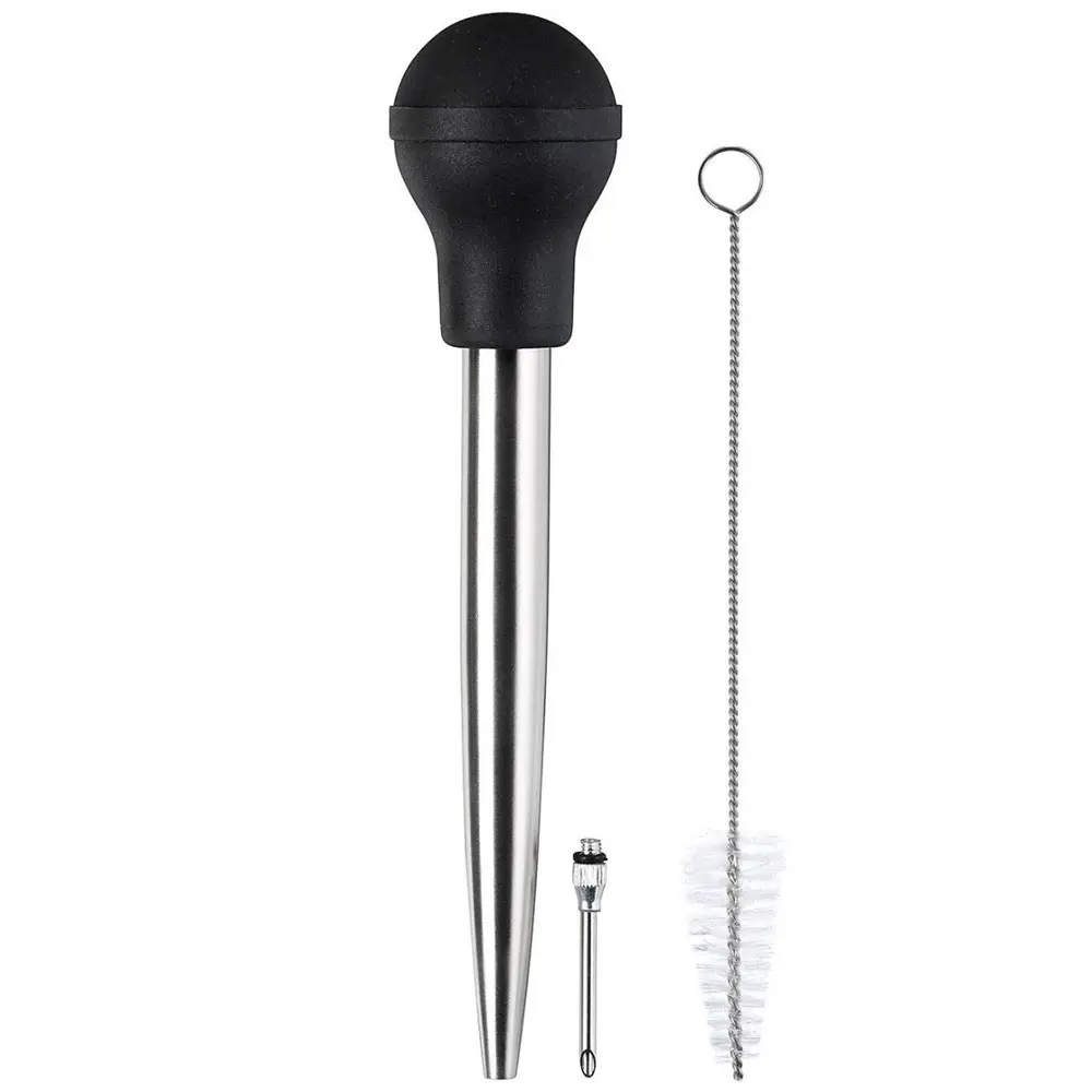BBQ accessories Silicone Bulb Meat Marinade Injector Needle with Cleaning Brush 304 Stainless Steel Turkey Baster Syringe