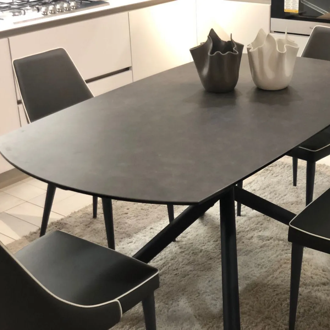 Mesa de jantar extensível de vidro temperado, vidro de cerâmica colorido importado, alta qualidade com 4 pernas de metal crosado