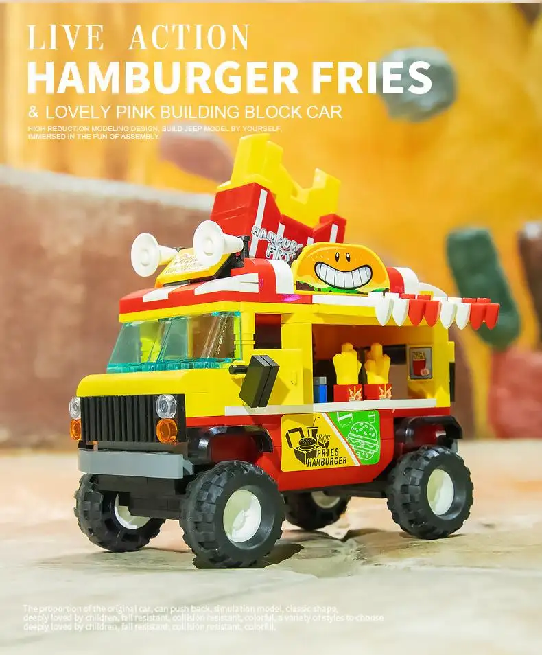 374pcs picnic outdoor Food truck series chip truck building block toy set car Building Blocks for Children