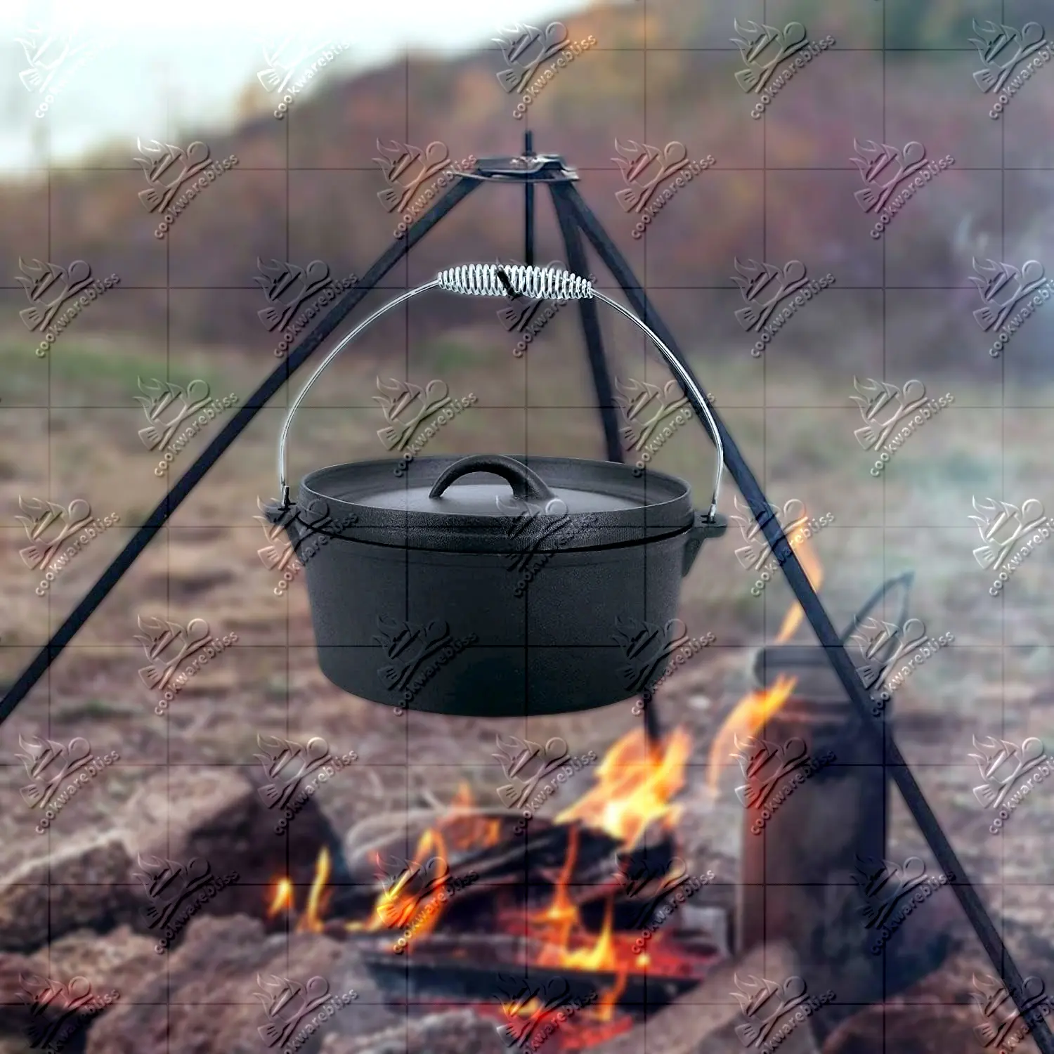 Vente chaude Four Hollandais En Fonte Cuisine Camping Pot Revêtement Antiadhésif Batterie De Cuisine Pré Assaisonnée Avec Couvercle