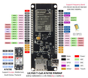 Carte de développement IoT LILYGO T-Call-A7670 ESP32-WROVER-E avec <span class=keywords><strong>SIMCOM</strong></span> A7670 4G LTE + 2G GSM double réseau et antenne SIM intégrée - Product Image 6