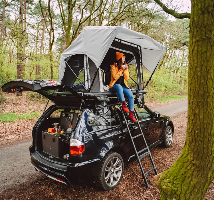 Carpa en la azotea Softshell con estructura de aluminio ligera para acampar al aire libre, carpa para techo de coche para 2 personas, carpa de techo con cubierta suave