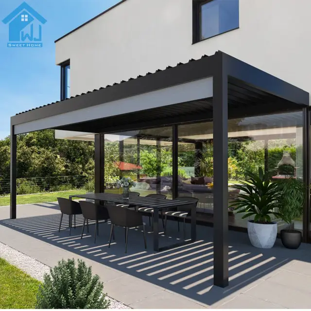 Pérgola impermeable para jardín, pérgola motorizada de techo, Gazebo de aluminio para exteriores, piezas de pérgola 100%