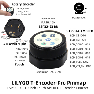 LILYGO T-Encoder-Pro ESP32-S3 Rotary Encoder CHSC5816 ESP32-S3FN4R2 Circuit Board 1.2 Inch AMOLED Touch Display Wireless Module