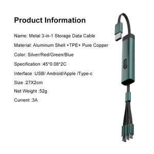 高速3 in 1 USB2.0 TPEアルミニウムデータケーブルUSB a to Type C Lightn Ning高速充電データ転送ケーブル - Product Image 4