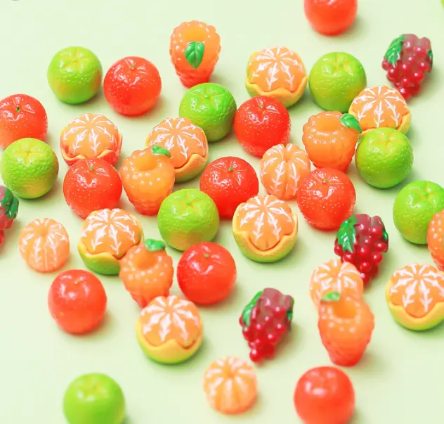 wholesale kids DIY 3D resin Orange raspberry grape fruit and vegetables toy for keychain children learning education kitchen
