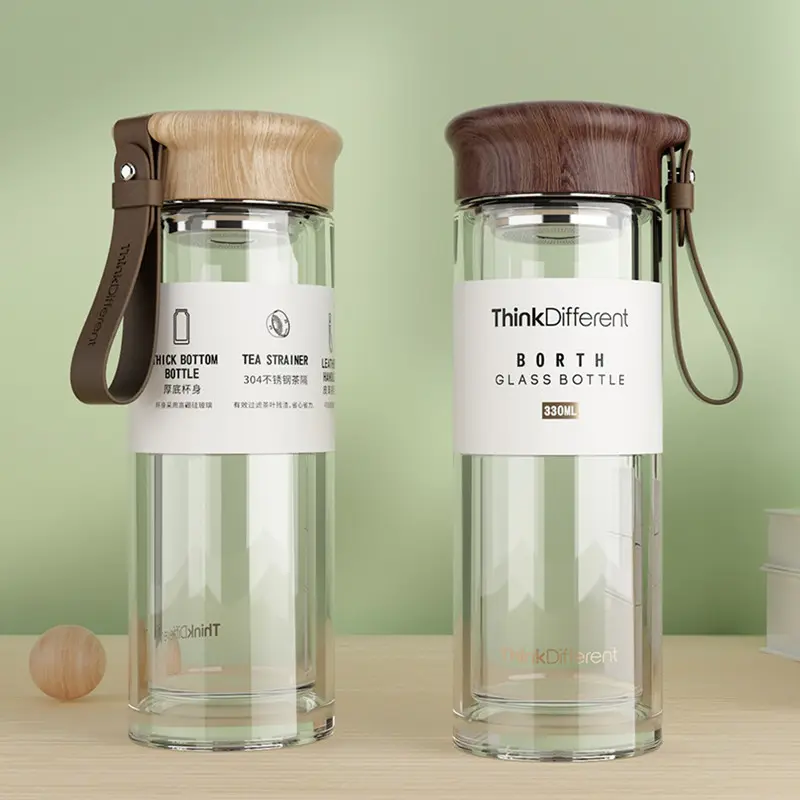 Feiyou 2020 новый дизайн 300 мл прозрачная двойная стенка Изолированная бутылка для питья боросиликатная портативная чайная заварка стеклянная бутылка для воды