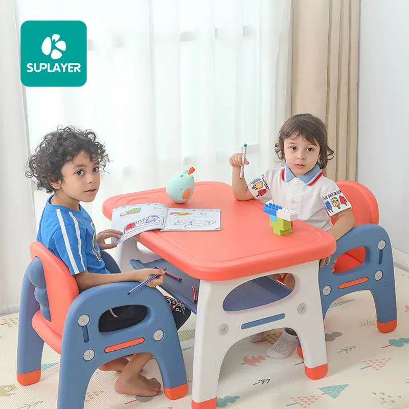 SUPLAYER להתאמה אישית OEM משלוח דגימות תינוק פלסטיק שיעורי בית שולחן ילדי ריהוט מחקר שולחנות וכיסא סט לילדים