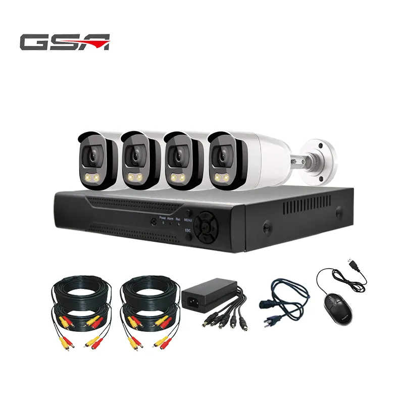 Conjunto de câmera cctv ahd dvr, cor completa, com luz led quente, visão noturna, interior e exterior.