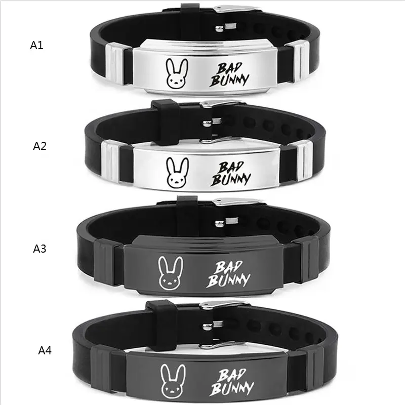 Bracciale in silicone nero regolabile con logo inciso in acciaio inossidabile su misura