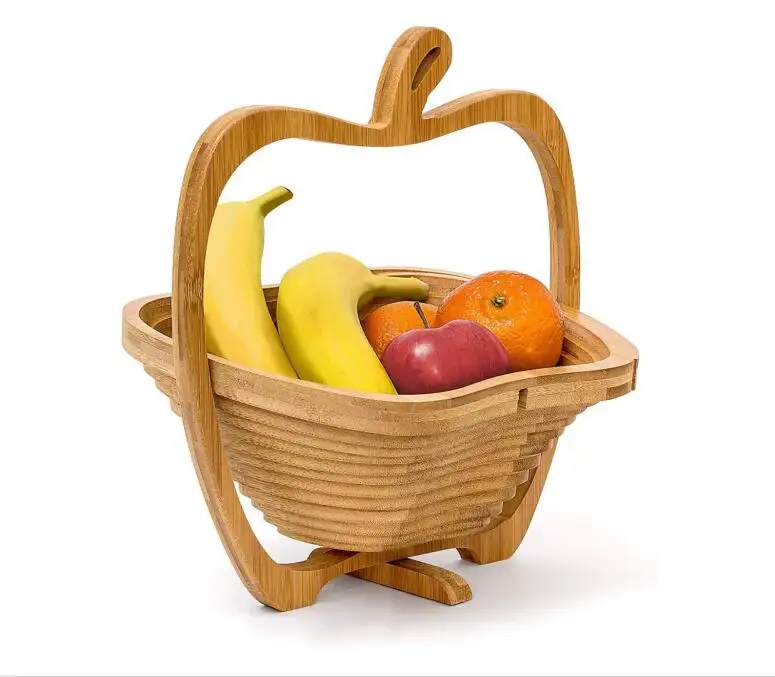 Pieghevole di Bambù pieghevole cesto di Frutta Ciotola di Supporto di basket E di Taglio Bordo Ciotola di Legno di Frutta Con Un Disegno di Figura della Mela