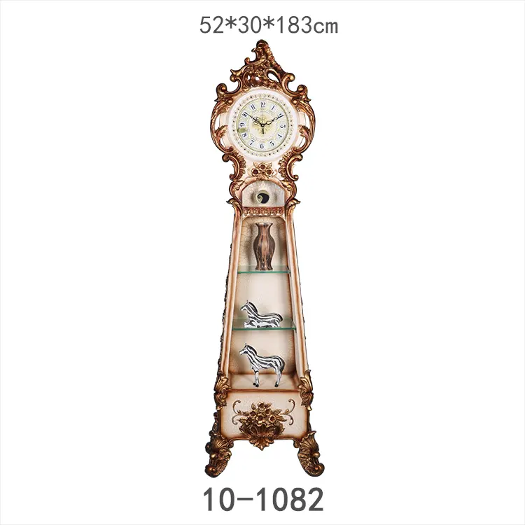 Reloj de pie con estante de resina decorativa clásica antigua con movimiento de suelo de abuelo