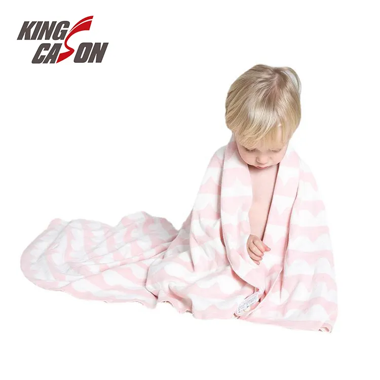 KINGCASON Factory Wholesale Solid 100% Organic Cotton Soft Warm Luxury Wave Crochet Baby Cotton Knitted Throw Blanket For Bed So