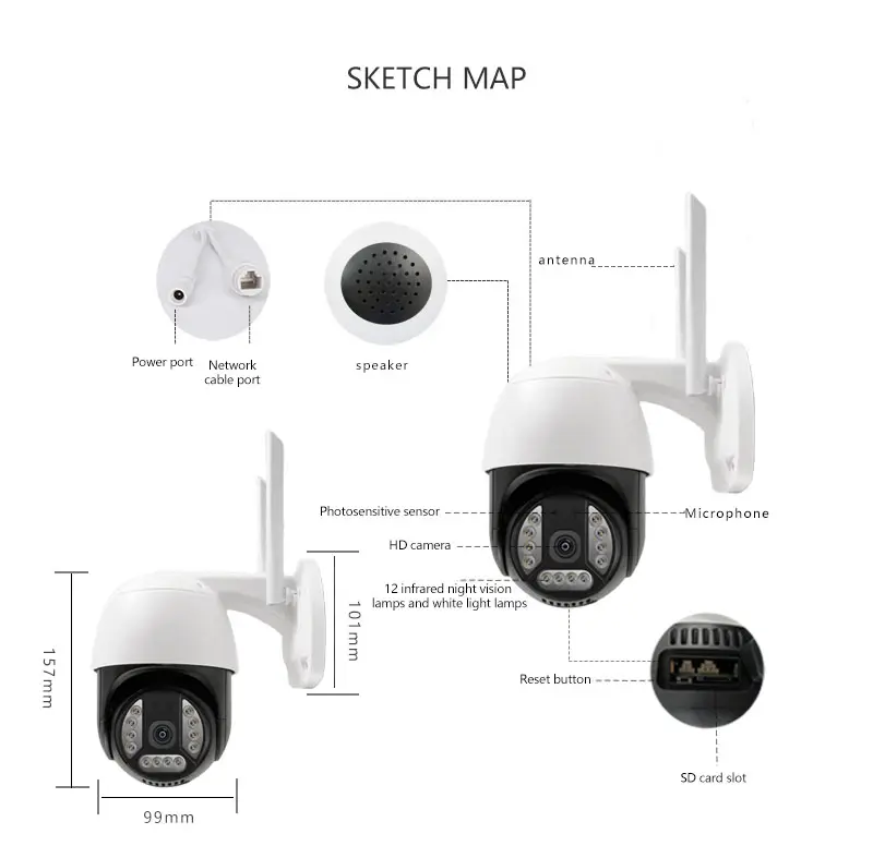 Câmera de segurança sem fio 1080p ptz, exterior, alimentada por wi-fi, sistema solar