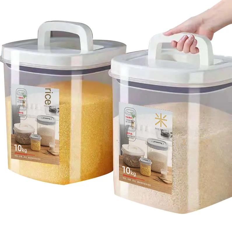 Wadah penyimpanan makanan plastik kedap udara dengan tutup transparan, Dispenser sereal barel nasi dengan cincin segel silikon