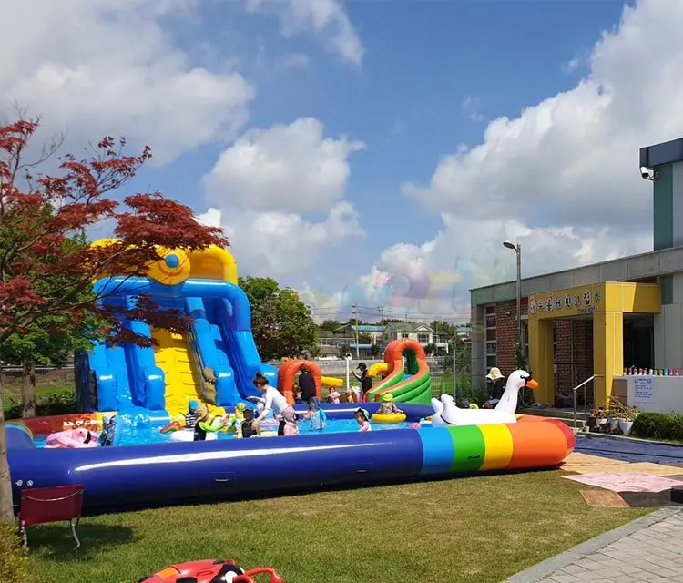 Tobogán inflable de doble cara para niños, tobogán acuático con piscina