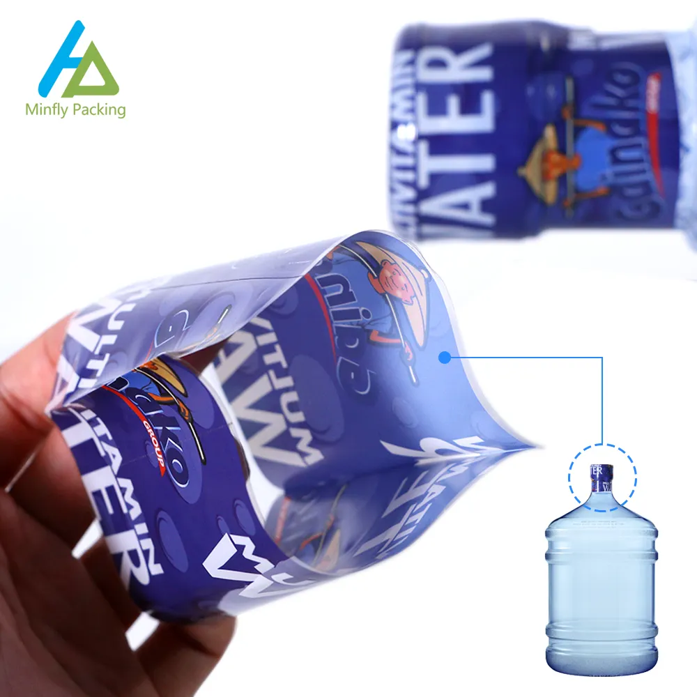 Minfly dijital baskı özel plastik PVC PET 5 galon su kovası ısı Shrink mühür etiket şişe kapağı için