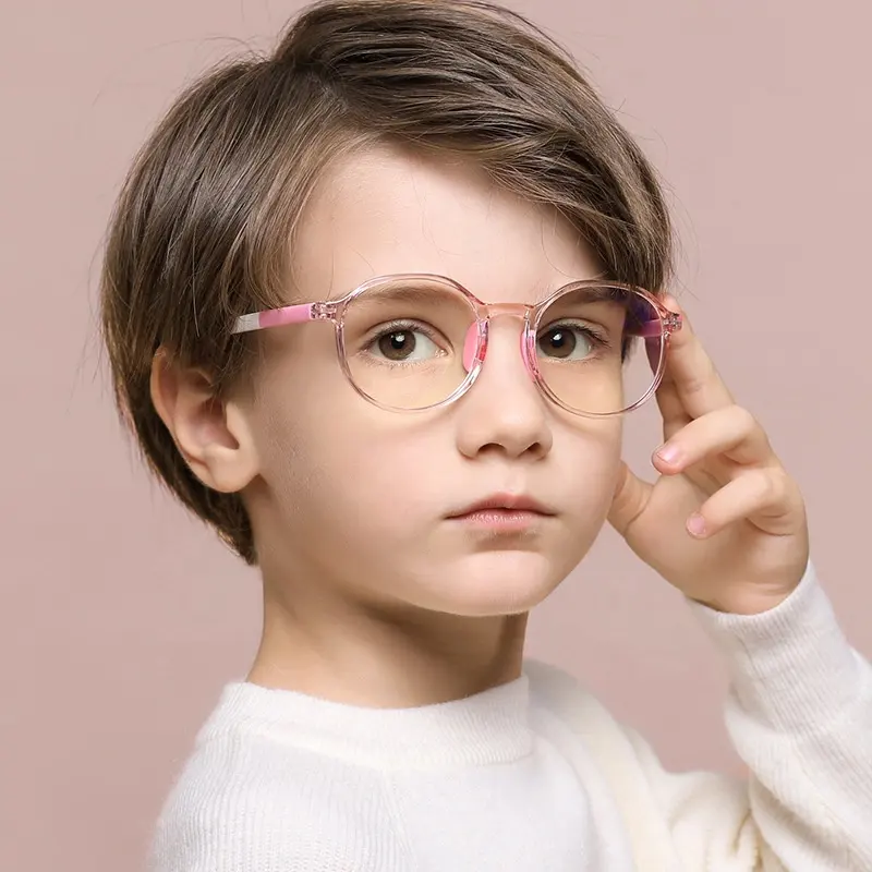 Wholesale custom comfortable resin nose pad oculos child hd anti blue light lens glasses round tr90 frame eyeglasses for kids