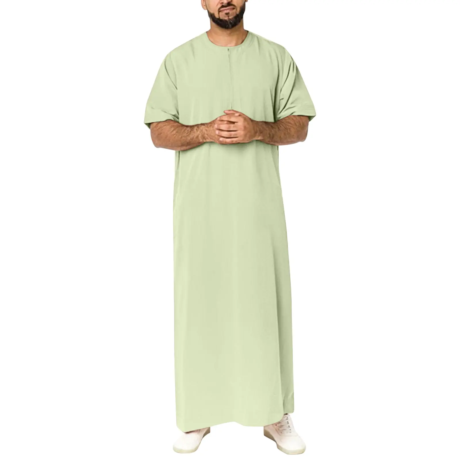 Elegant S-5xl Plus Size Men's Thobe Vintage Arab Robe Short Sleeve Kaftan Islamic Clothing for Muslim Men Dubai Saudi Arabia