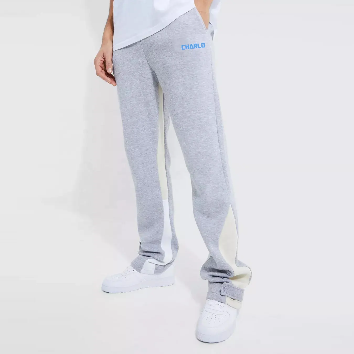 कस्टम हैवीवेट कपास रिक्त खड़ी भड़क बटन कली पुरुषों के जॉगर्स Sweatpants आकस्मिक पैंट पुरुषों