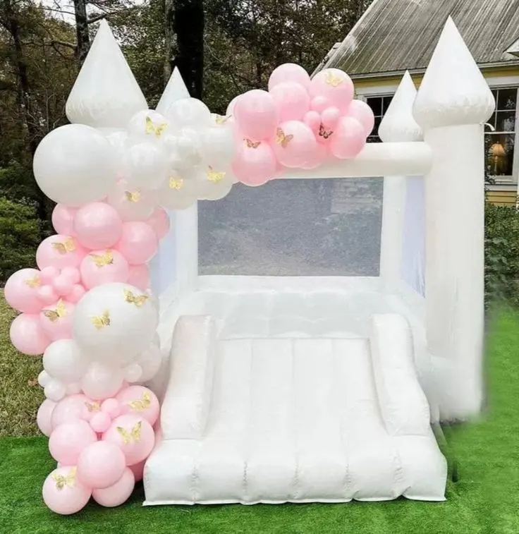 Casa de rebote inflable, Mini castillo hinchable blanco, alquiler de fiestas, ducha al aire libre, cumpleaños, Evento para niños