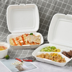 Doğrudan fabrika 9*8 inç 3 bölme tek Bagasse konteyner Compostable sofra şeker kamışı kapaklı kutusu - Product Image 4