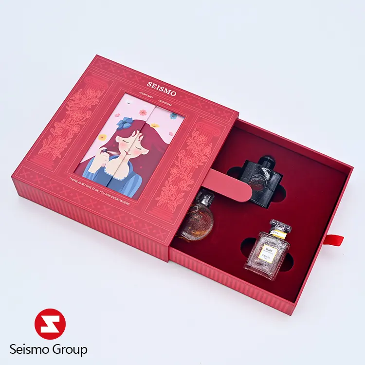 Benutzer definierte Luxus Magic 30ml Parfüm Öl flasche Lip gloss Paket Kreative Valentinstag Geschenk box Schublade Verpackung mit Schaumstoffe insatz