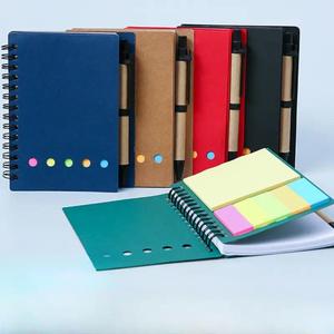 Cuaderno espiral forrado, de notas con bolígrafo A5 Bloc, cuaderno de papel Kraft con notas adhesivas y marcador de página Pestañas de índice de colores