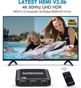 Compatible con UHD 4K60Hz Ultra HD 3D 1080P HDMI 2.0b Switch 3 en 1 Out 3x1 HDMI Selector Switch 18,5 Gbps HDMI Switcher - Product Image 4
