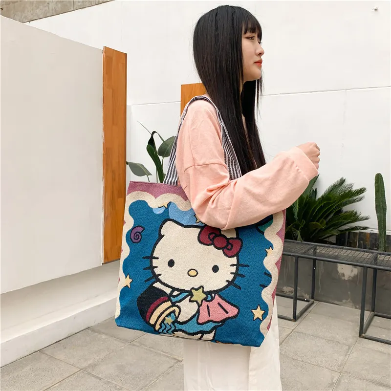 Bolso de algodón personalizado para mujer, bolsa de compras de un hombro, estampado bonito, para playa