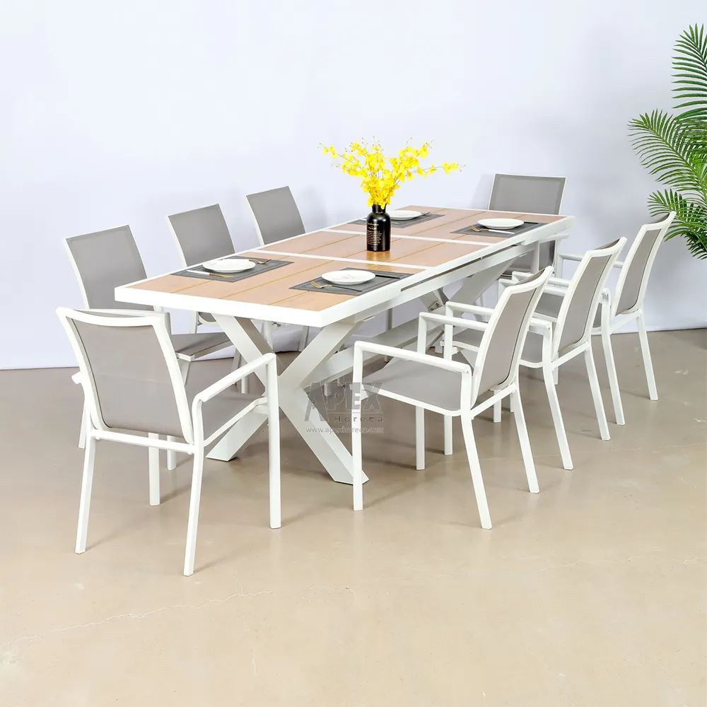 Conjunto de mesa de jantar de cozinha com moldura de madeira de plástico de alta qualidade estilo mesa de jantar de madeira e cadeira café conjunto de jantar de madeira maciça