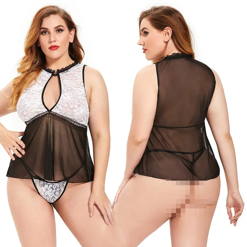 Roupa íntima feminina plus size, transparente, com renda, lingerie, sutiã, saia, vestido noturno, duas peças, renda, transparente, imperdível