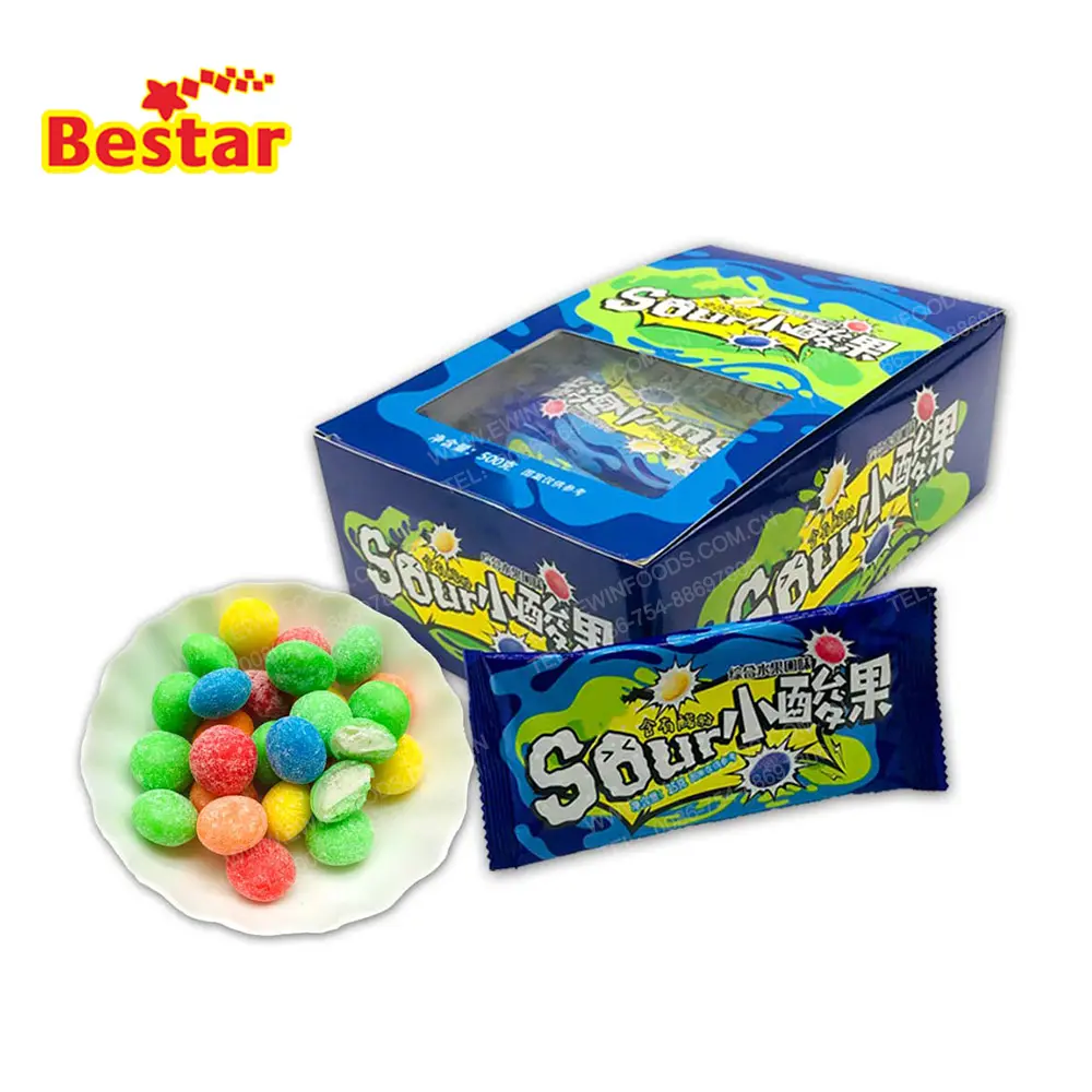 Sour Sugar Powder Coated Colorful Fruit Flavor Chewing Candy