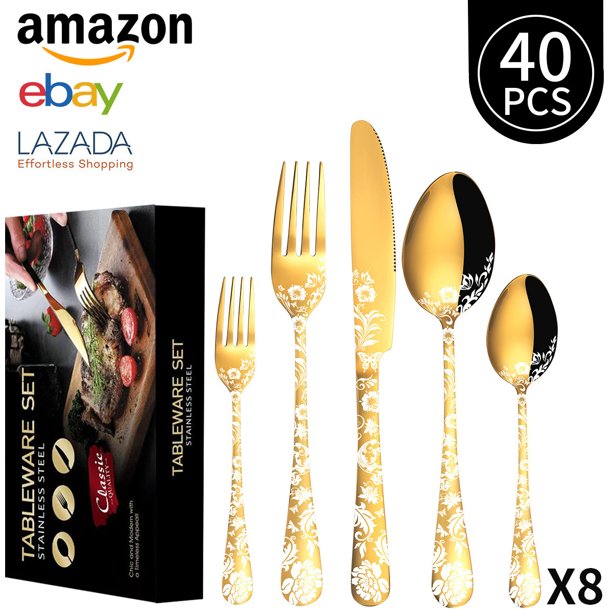 Patrón de oro conjunto de 40 piezas/sirve a 8 personas