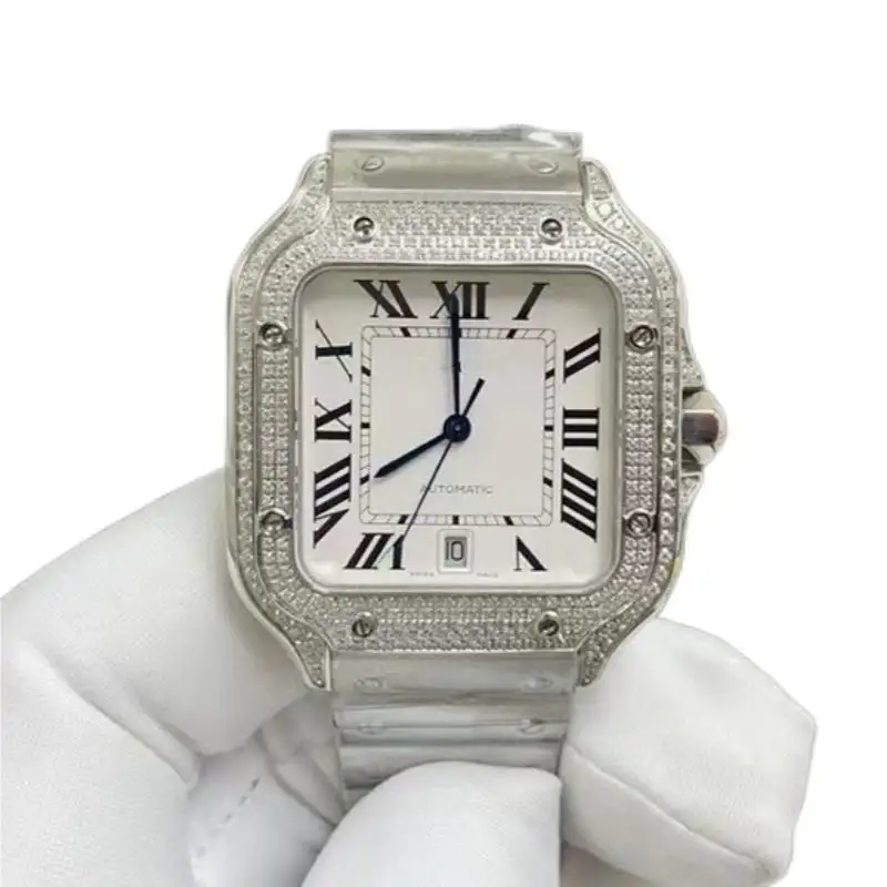 Marca de moda de fábrica THB de alta calidad para hombre, reloj mecánico automático de acero inoxidable 9015, número Romano con bisel de diamantes