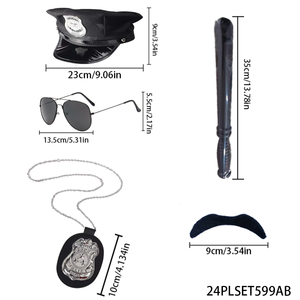 Набор «Песенар» для офицеров, включая шляпу дубинки, солнцезащитные очки с усами, идеально подходит для <span class=keywords><strong>FBI</strong></span> Cop Swat, набор для Хэллоуина - Product Image 2