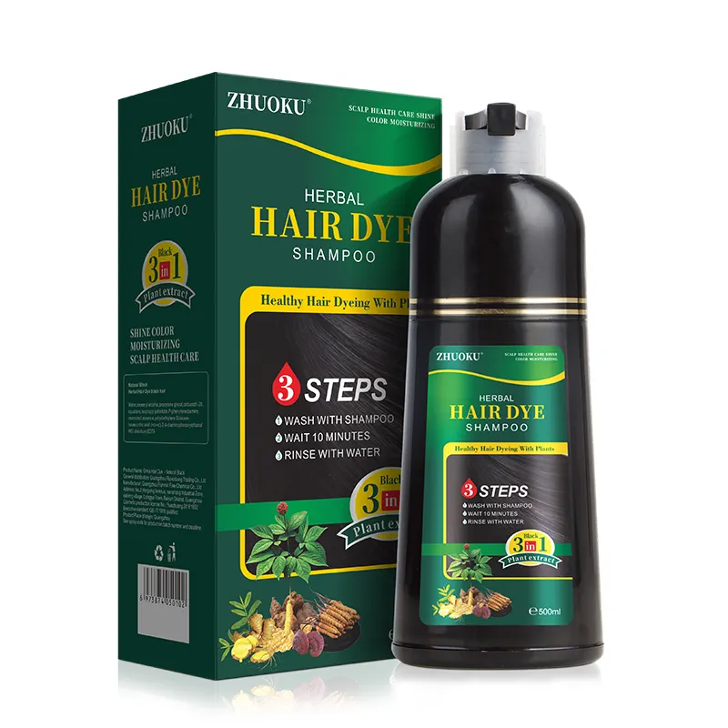 Champú herbal de color para el cabello, tinte orgánico chino negro, duradero, venta al por mayor