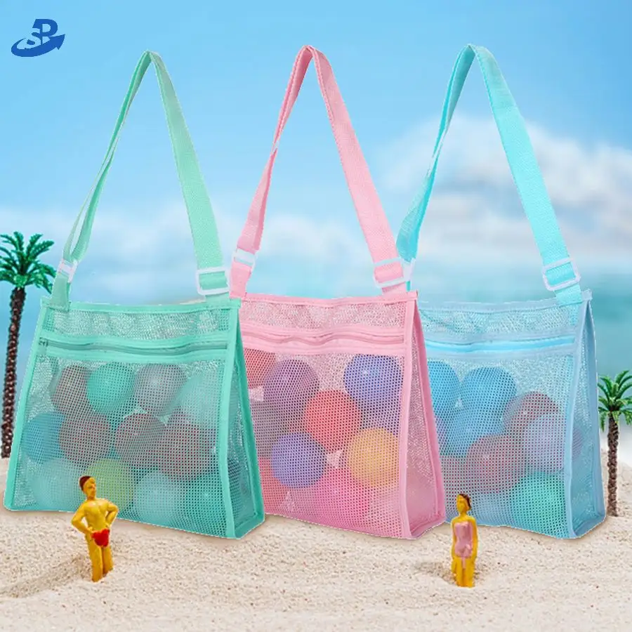 Kids Baby Beach Toy Mesh Beach Bag Kids Shell Collecting Bag with Adjustable Straps Beach Sand Toy Totes