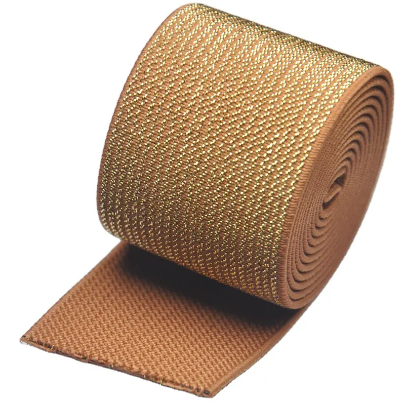Lurex-banda elástica de alta calidad para costura, cinta de tejido de hilo de Metal, dorada, Lurex