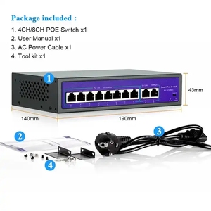 Conmutador POE de red 4CH 8CH 16CH 52V para cámaras IP 10/100Mbps IEEE 802,3 AF/at conmutador de red Poe Ethernet de 4 puertos - Product Image 5