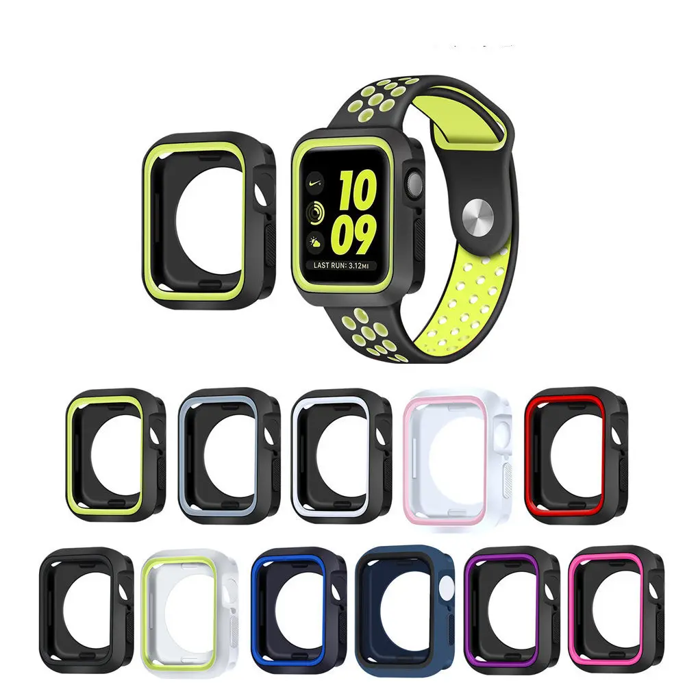 Pour Apple Watch 3/4/5/6/7ème génération étui de protection en silicone bicolore pour iWatch